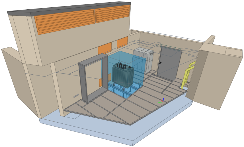 Gefilterte 3D-Ansicht einer Trafostation, als Basis für die Überprüfung der Platzverhältnisse
